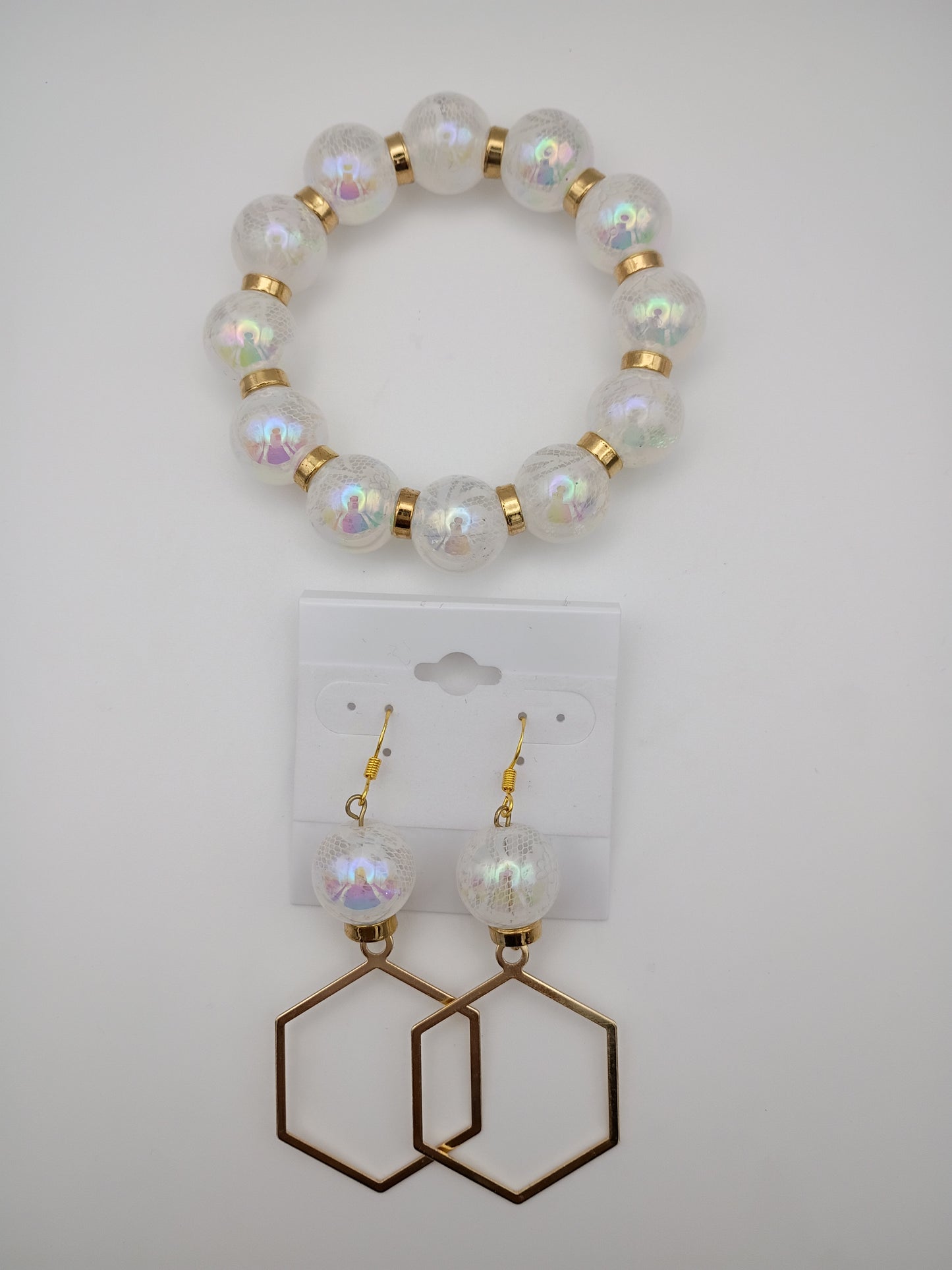 B & B white iridescent